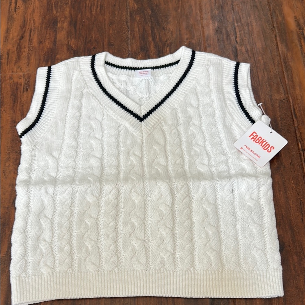 FabKids White Cable Knit Sweater Vest